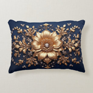 Gold Floral Embellishment Decorative Cushion