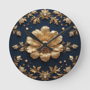 Gold Floral Embellishment Round Clock