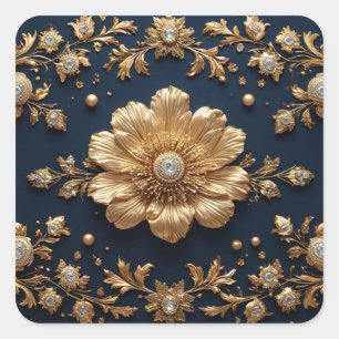 Gold Floral Embellishment Square Sticker