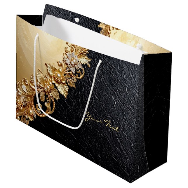 Gold Floral Embellishments Gift Bag (Front Angled)