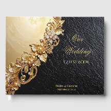 Gold Floral Embellishments Guest Book