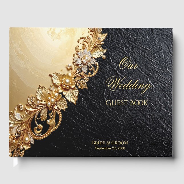 Gold Floral Embellishments Guest Book (Front)