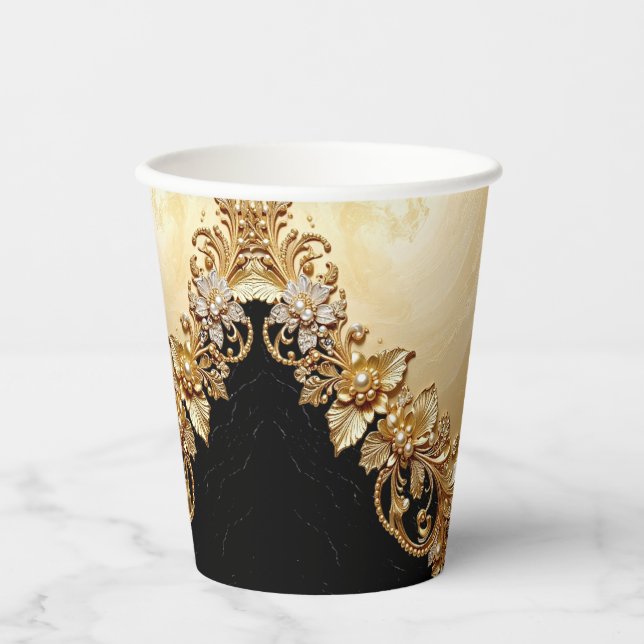 Gold Floral Embellishments Paper Cups (Front)