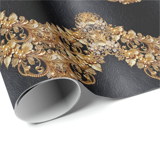 Gold Floral Embellishments Wrapping Paper (Roll Corner)