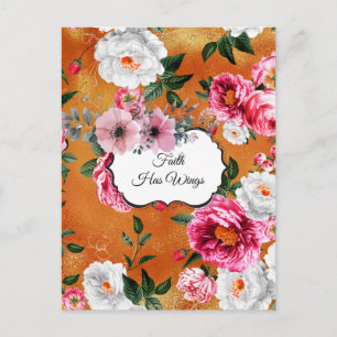 Gold Floral Faith Has Wings Postcard