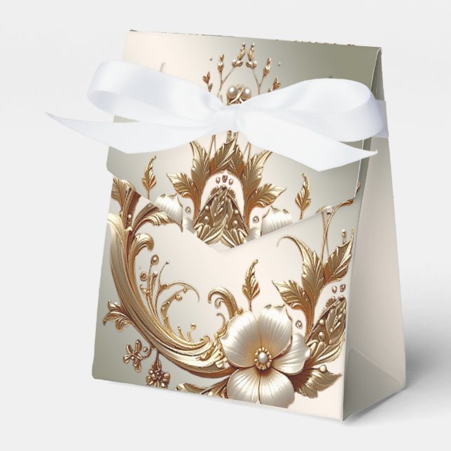 Gold Floral Favor Box (Front Side)