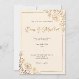 Gold Floral Flourish Wedding Invitation