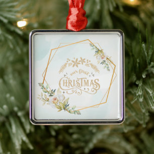 Gold, Floral Fram Christmas Married Metal Ornament