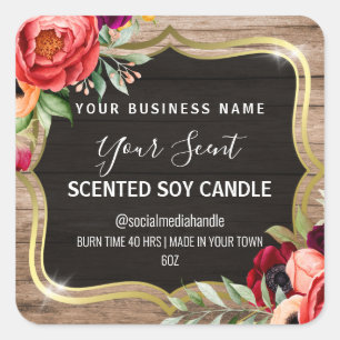 Gold Floral Frame Country Scented Soy Candle Label