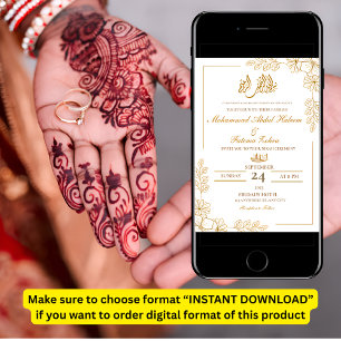 Gold Floral Frame Elegant White Paper Modern Nikah Invitation