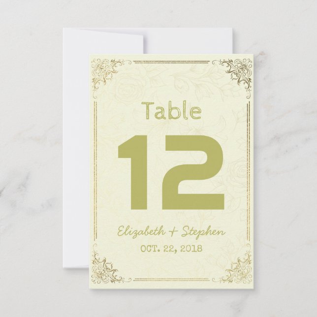 Gold Floral Frame Wedding Seating Table Number (Front)