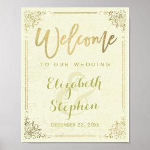 Gold Floral Frame Welcome Wedding Reception Sign