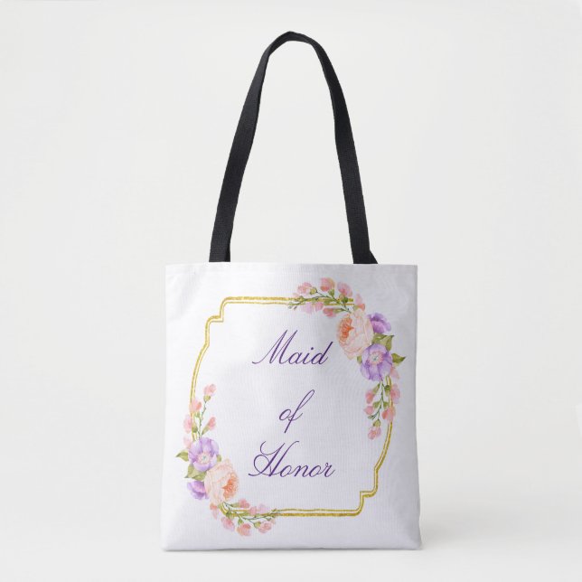 Gold Floral Frame with Custom text Tote Bag (Front)