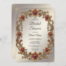 Gold Floral Frame with Red Stones Bridal Shower