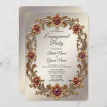 Gold Floral Frame with Red Stones Engagement