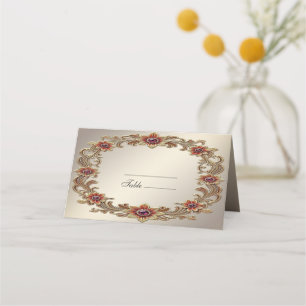 Gold Floral Frame with Red Stones Place Card