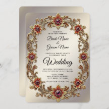 Gold Floral Frame with Red Stones Wedding