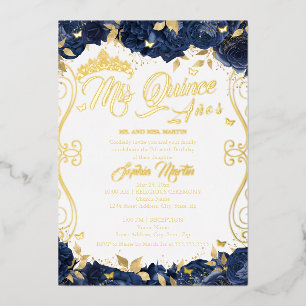 Gold Floral Garden Navy Mis Quince Quinceanera