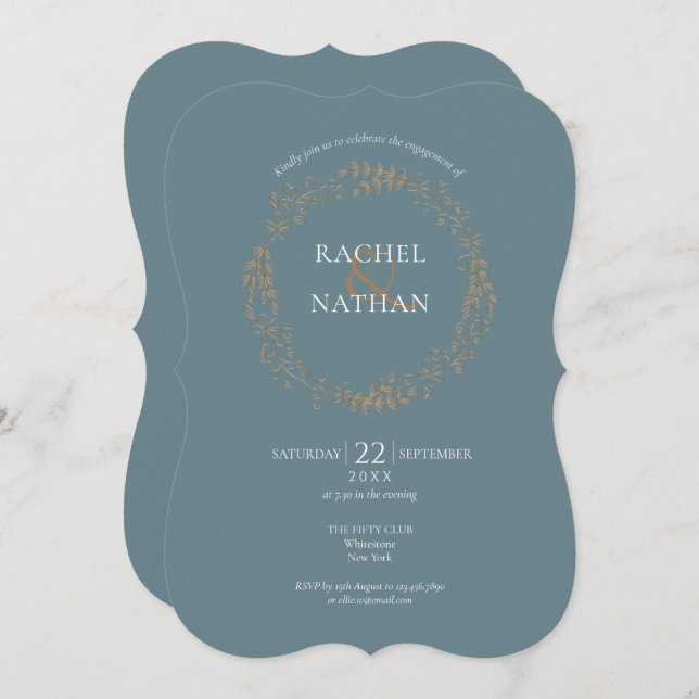 Gold Floral Garland Engagement Party Invitation (Front/Back)