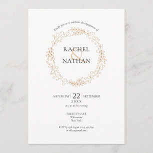 Gold Floral Garland Engagement Party Invitation