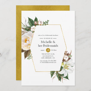 Gold Floral Geometric Bridesmaids Luncheon Invitation