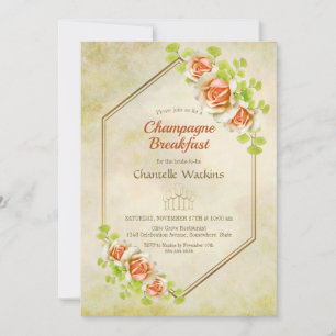 Gold Floral Geometric Champagne Breakfast Invitation