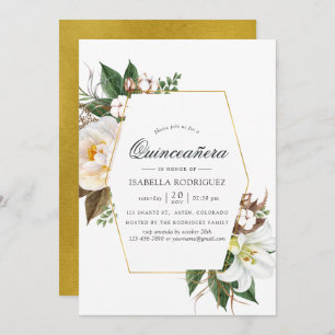 Gold Floral Geometric Quinceañera Invitation