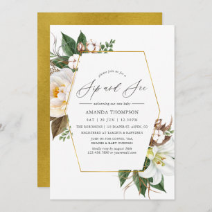 Gold Floral Geometric Sip and See Party Invitation