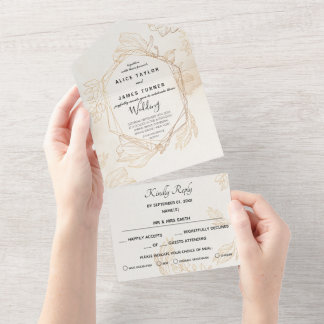 Gold Floral Geometric Wedding All In One Invitation