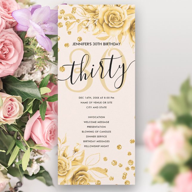 Gold Floral Glitter 30th Birthday Programs (Gold Floral Glitter 30th Birthday Programs)