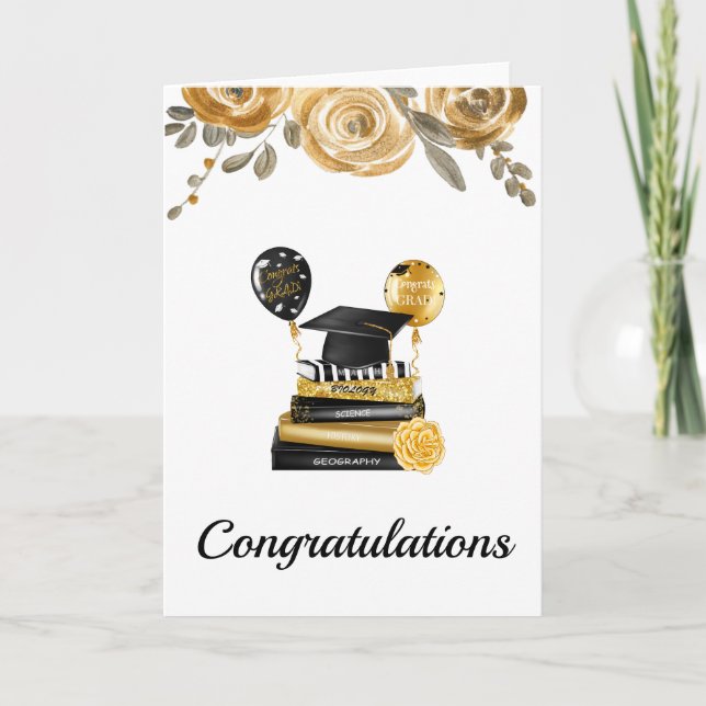 Gold Floral Graduation Congratulation Card (Front)