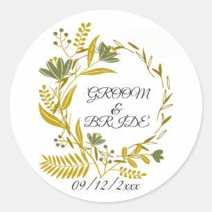 Gold Floral groom & bride Thank you Classic Round Sticker