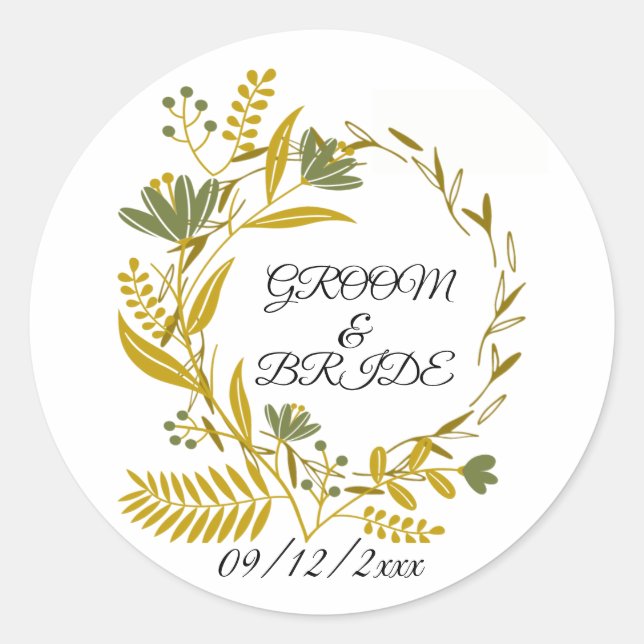 Gold Floral groom & bride Thank you Classic Round Sticker (Front)