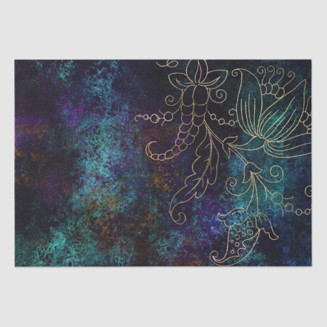 Gold Floral Grunge Damask Tissue Paper (Front)