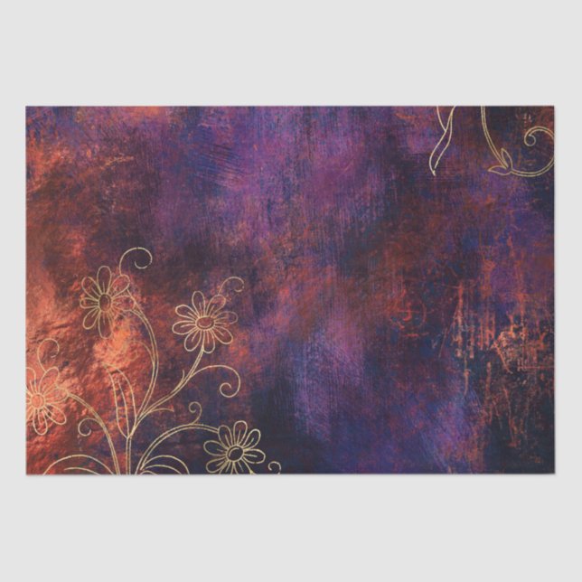 Gold Floral Grunge Damask Tissue Paper (Front)