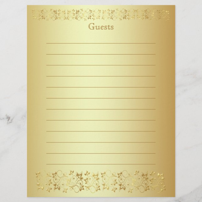 Gold Floral Guest Book Paper (Front)