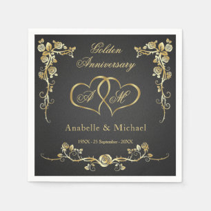 Gold Floral Hearts 50th Wedding Anniversary Napkin