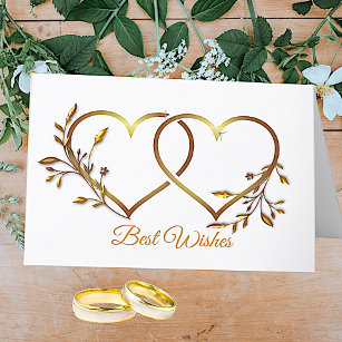 Gold Floral Hearts Wedding Greeting Card