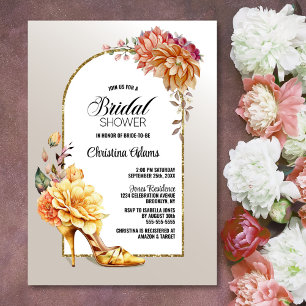 Gold Floral High Heel Arch Bridal Shower Invitation