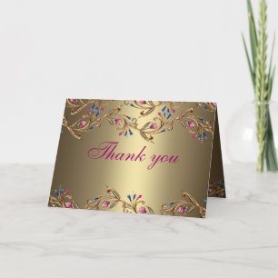 Gold Floral Jewel Thank You Card