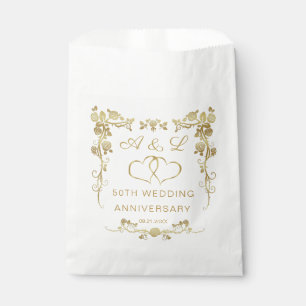 Gold Floral Joined Hearts 50th Wedding Anniversary Favour Bag