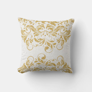 Gold Floral Lace Glitter Texture Print Cushion