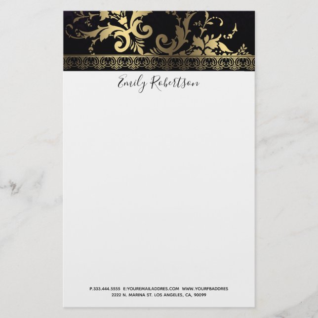 Gold Floral Lace Stationery (Front)