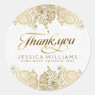 Gold Floral Lace Thank You Classic Round Sticker