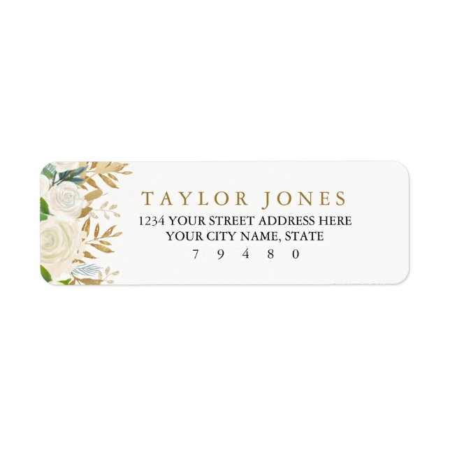 Gold Floral Leaf Return Address Label (Front)