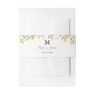 Gold Floral Leaf Watercolor Wedding Belly Band Invitation Belly Band