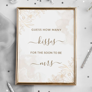 Gold Floral Leaves Border How Many Kisses Game Poster