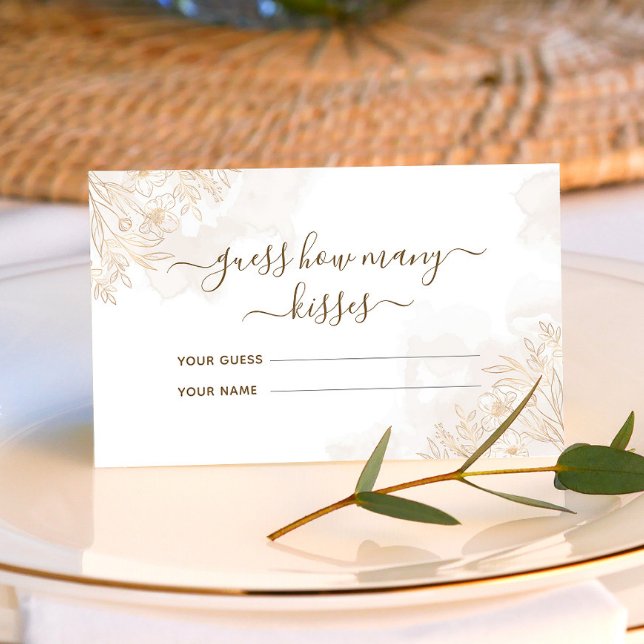 Gold Floral Leaves How Many Kisses Bridal Game Enclosure Card (Creator Uploaded)