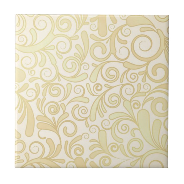 Gold floral leaves pattern ceramic tile (Front)