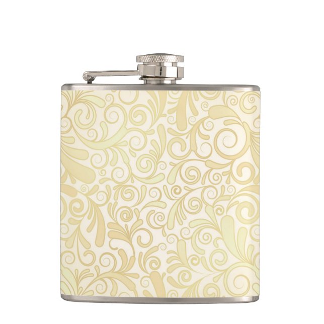Gold floral leaves pattern hip flask (Front)